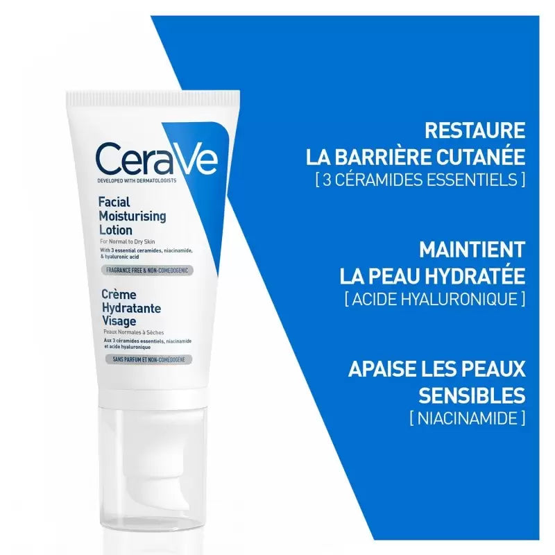 CeraVe - Crème Hydratante Visage Peau Normale à Sèche - 52ml